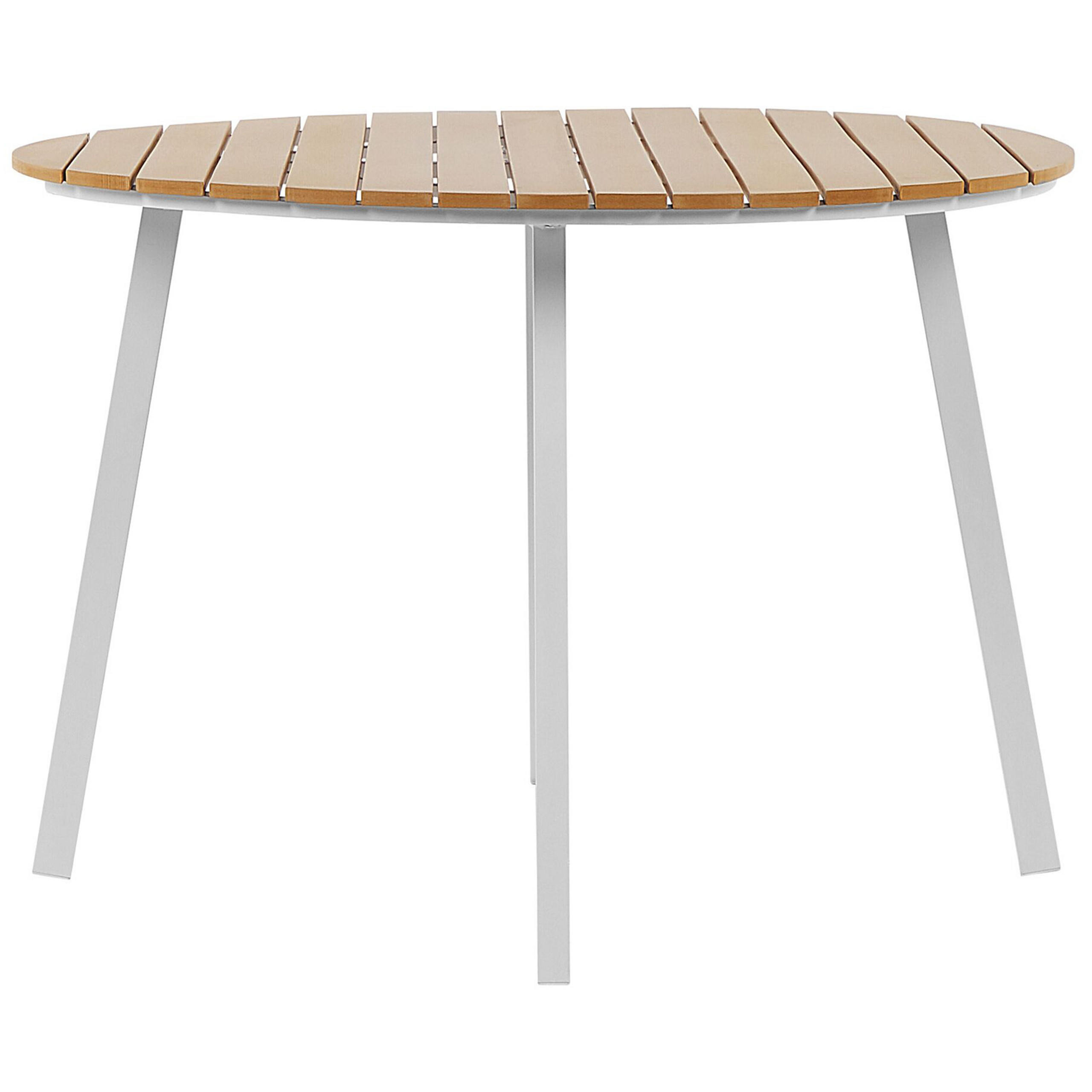 GARTENTISCH Aluminium heller Holzfarbton/weiß 105 cm Cavoli - Dunkelbraun/Weiß, Kunststoff (105/105/73cm) - Beliani