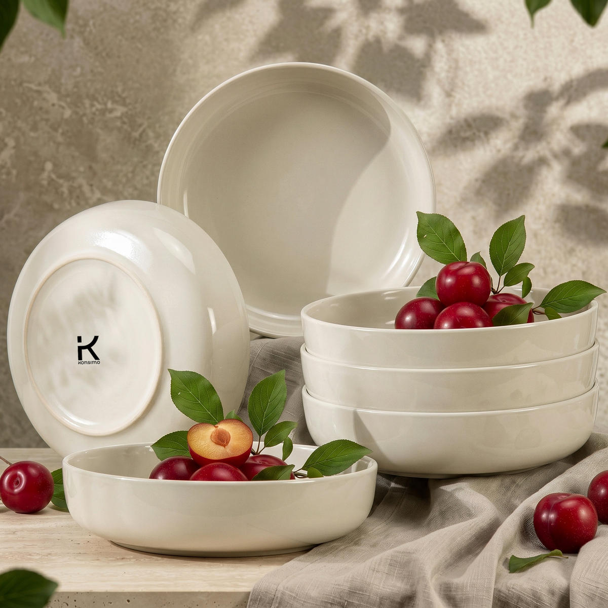 TELLER-SET VICTO 6-tlg Suppenteller - Beige, Keramik (18cm) - KONSIMO®