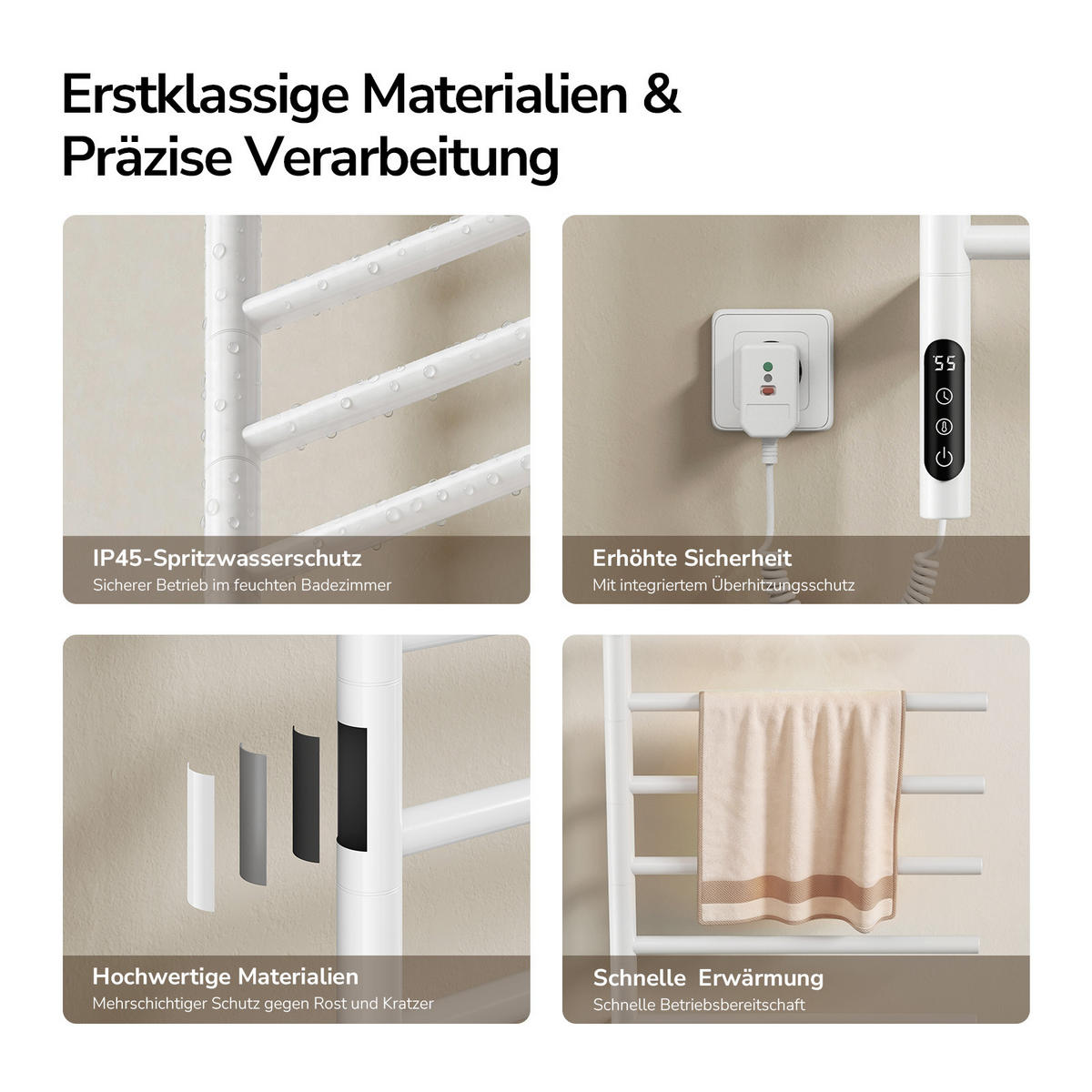 HEIZKÖRPER elektrisch 78,2 x 45 cm mit Smart-Steuerung Weiß - Weiß, Metall (45/78.2/10cm) - EMKE