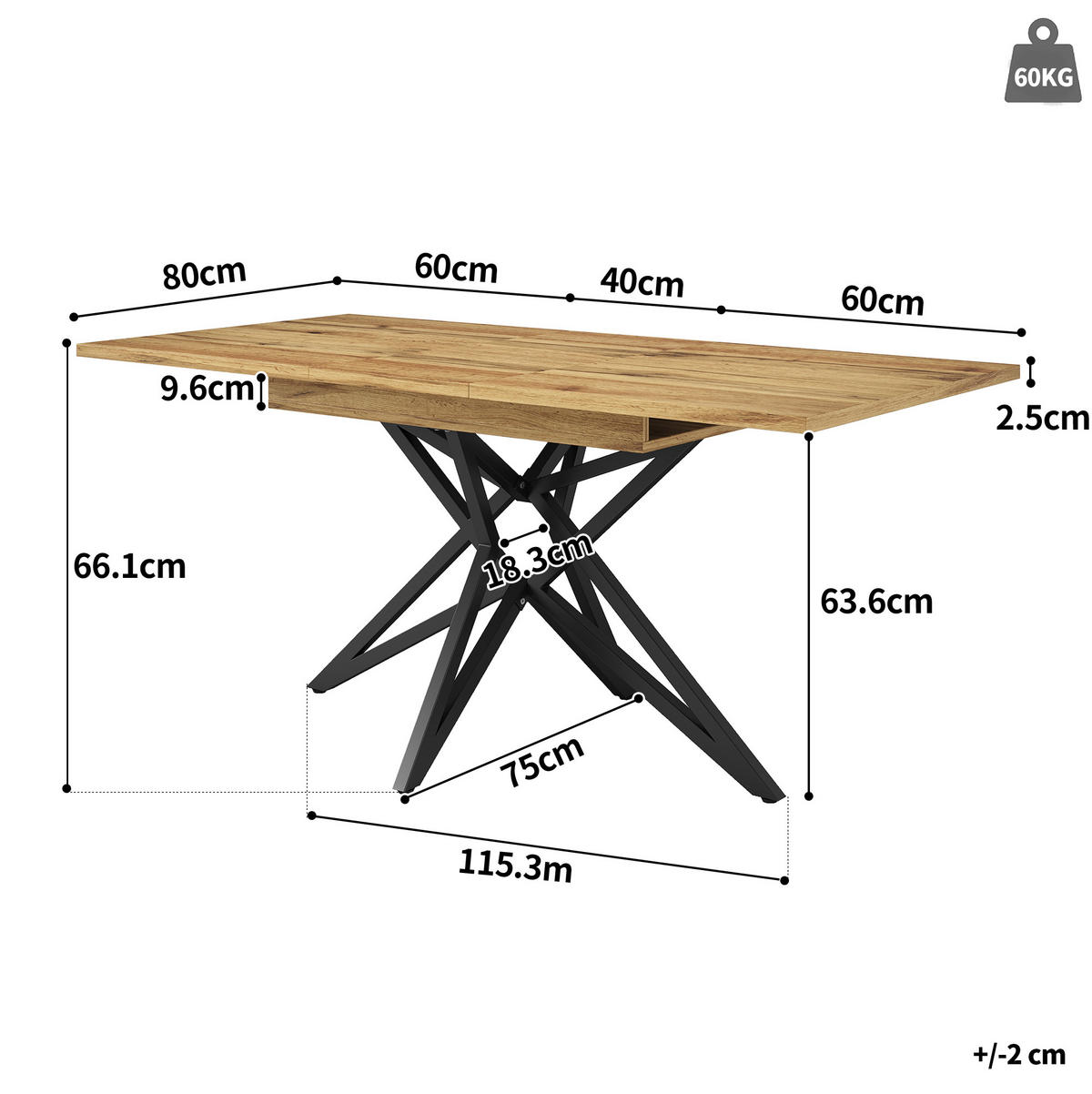 JEDÁLENSKÝ stôl 120 (160)/80 cm, dekor orech, čierne kovové nohy - hnedá, kompozitné drevo (120/80/66.1cm) - BEAOK
