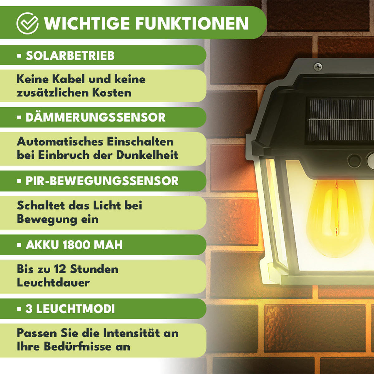 SOLARLAMPE für Außen mit Bewegungsmelder - Schwarz, Kunststoff (6.5/17.5/18.7cm)