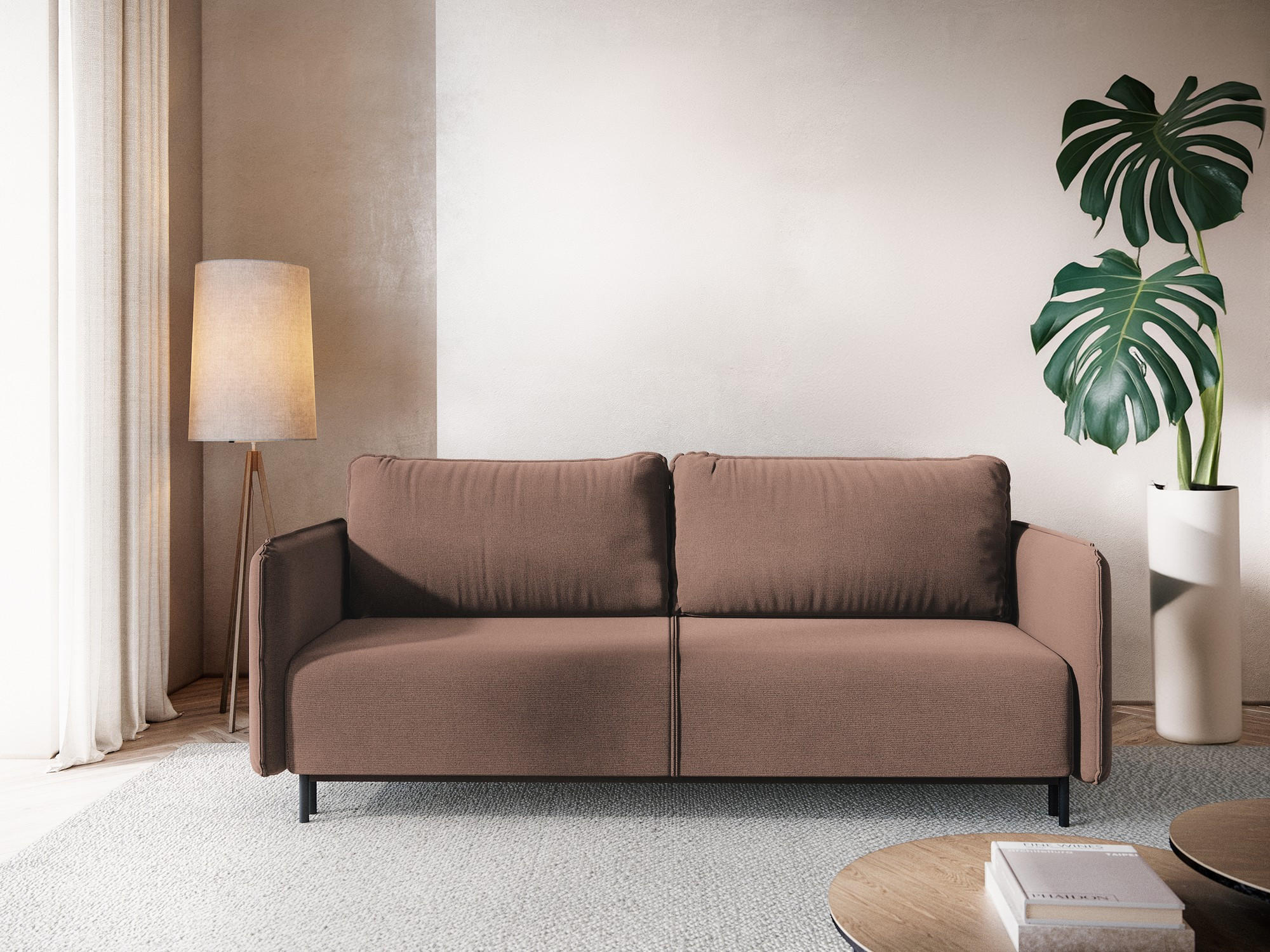 3-SITZER SOFA mit Schlaffunktion Strukturstoff Stoff Pink - Pink/Hellrosa, Holz/Textil (226/90/92cm) - Makamii