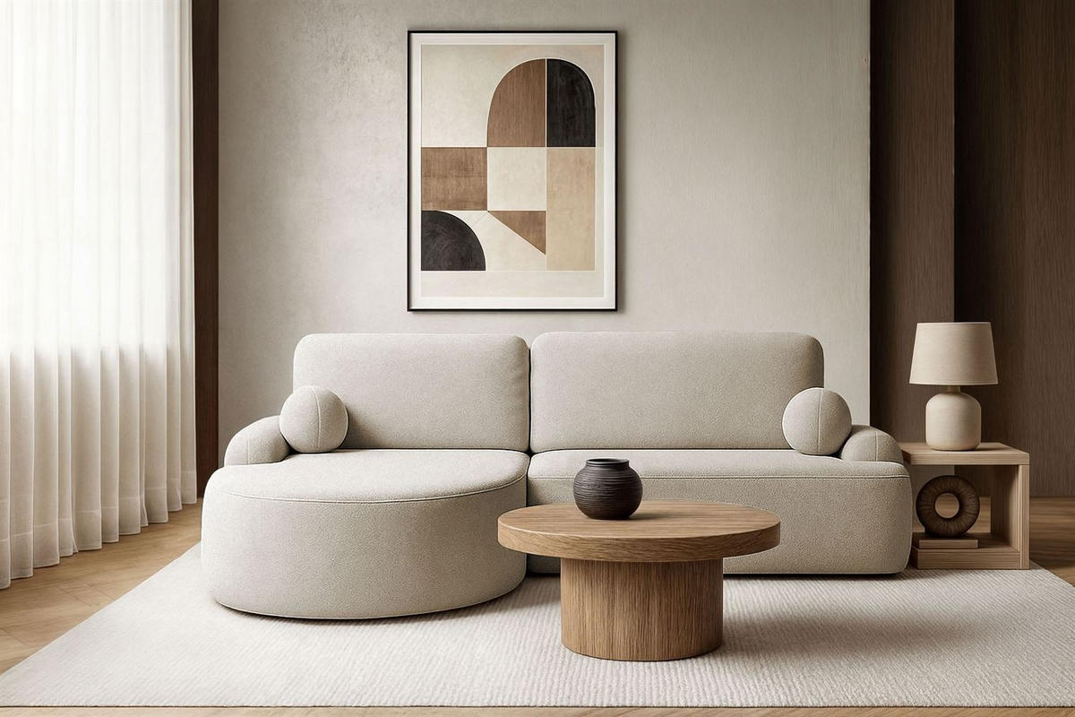 ECKSOFA CLEO mit Schlaffunktion Version Linke, QUELLE 03 - Ecru, Kunststoff (264/172cm) - Lookway