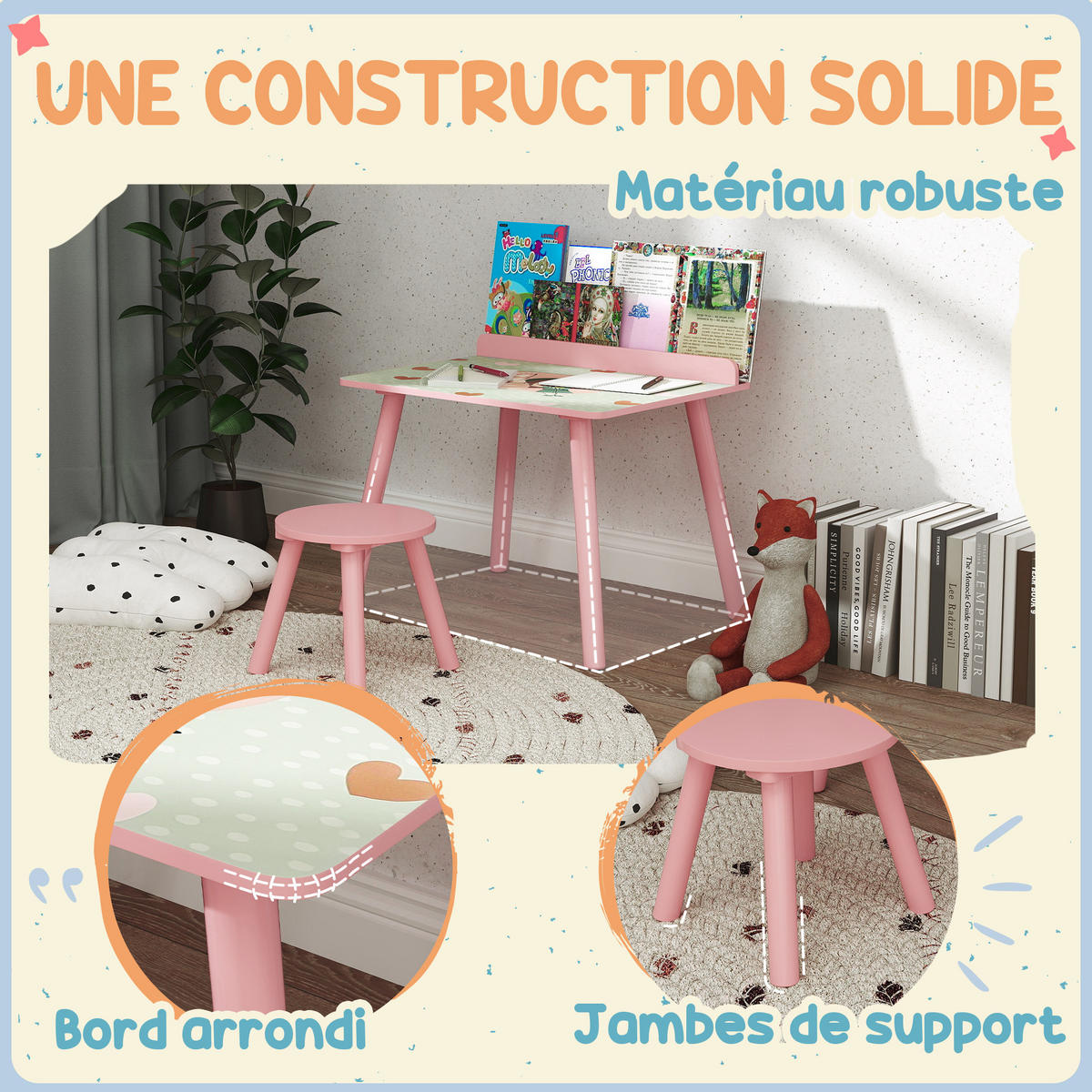 KINDERSITZGRUPPE DE-17522 integrierter Bücherhalter mit Bärenmotiv Rosa - Pink, Holzwerkstoff (48/53.5/60cm) - ComfortXL
