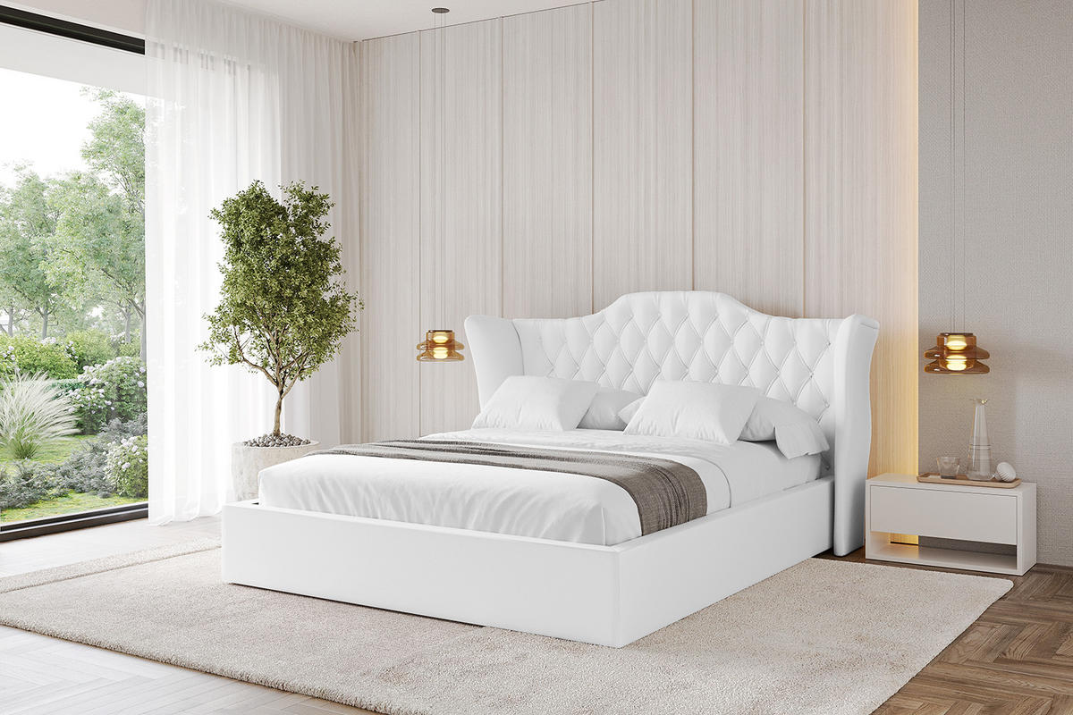 POLSTERBETT mit Bettkasten und Lattenrost, Bett mit Matratze H3/H4 - ZORAN 180x200 Weiß Kunstleder - Weiß Hochglanz, Holzwerkstoff/Textil (180/200cm) - ALTDECOR