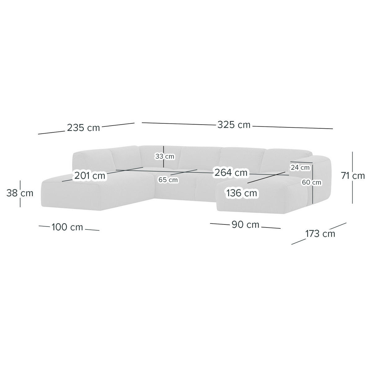 WOHNLANDSCHAFT mit Longchair - Beige/Schwarz, Kunststoff/Textil (325/71/235cm) - home24