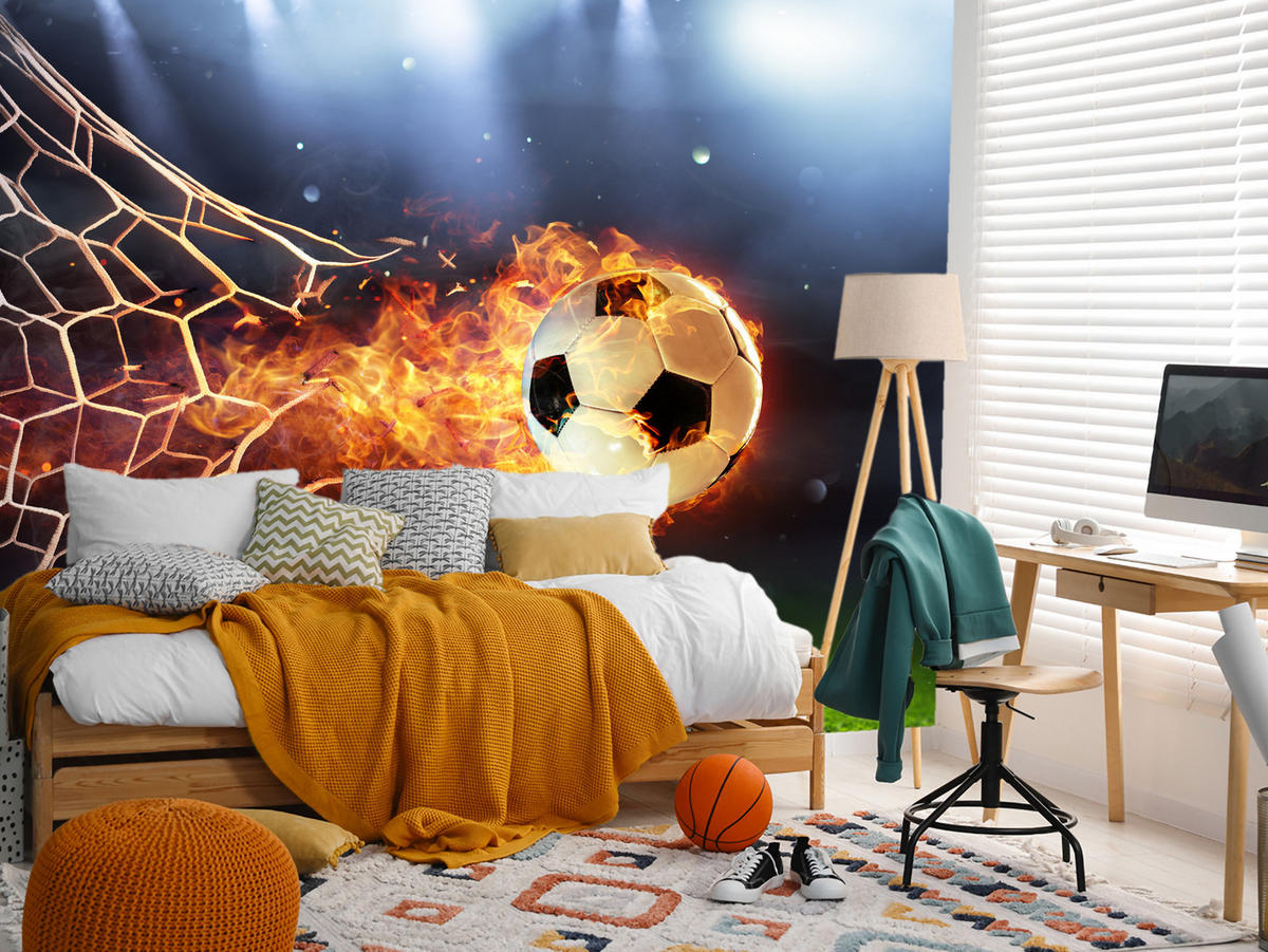 FOTOTAPETE für Jugendzimmer Fußball Flammen Stadion Feuer 500x350 - Multicolor, Papier (500/350cm) - Muralo