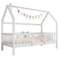KINDERHAUSBETT 90/200 cm Weiß aus Kiefernholz mit Dach und Zaun - Weiß, Holz (90/200cm) - OKMYHOME