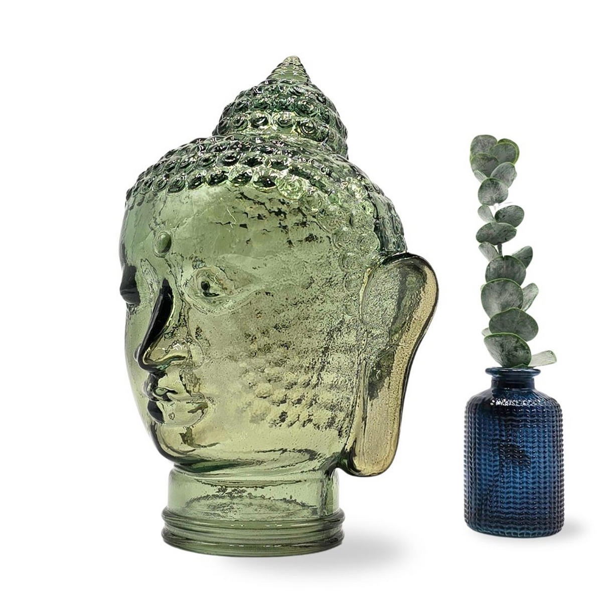 DEKO GLASKOPF THAI BUDDHA Glas, 30 cm Höhe T06 olivgrün - Olivgrün, Glas (19/30/19cm) - DESIGN DELIGHTS