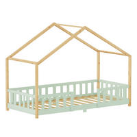 HAUSBETT Treviolo - Naturfarben/Mintgrün, Holz (90/200cm) - [en.casa]