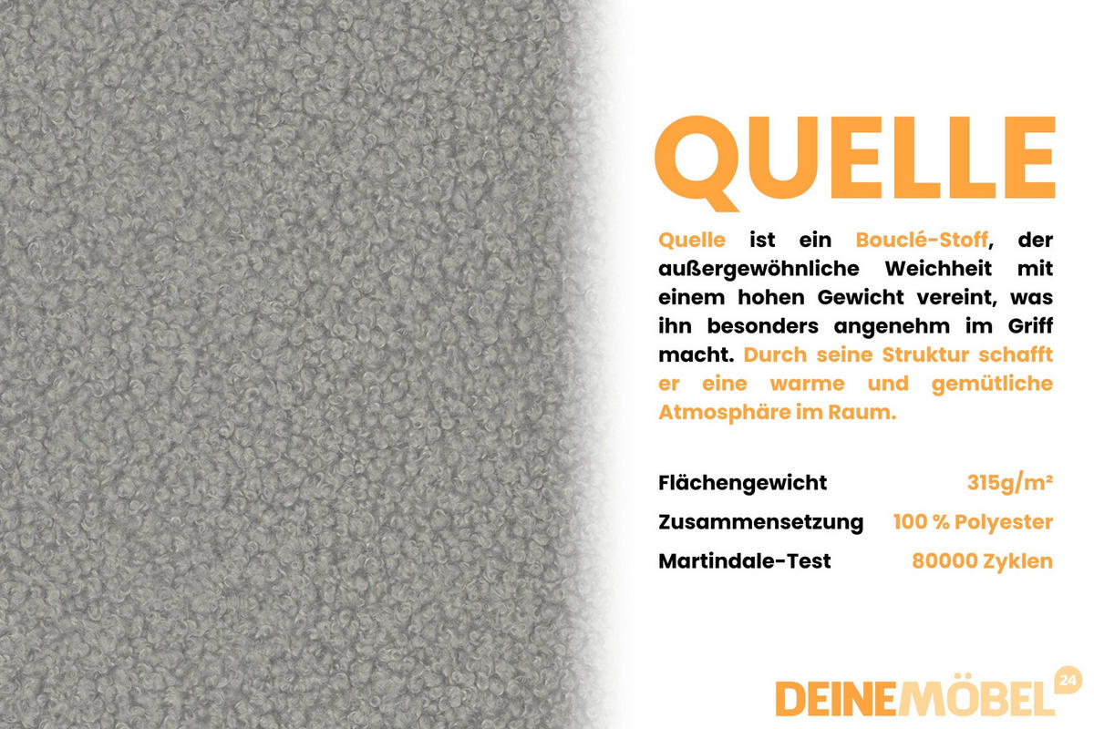 SOFA CLASSY 214cm breit in Boucle Hellgrau - Hellgrau, Holz/Holzwerkstoff (214/93/100cm) - Deine Möbel 24