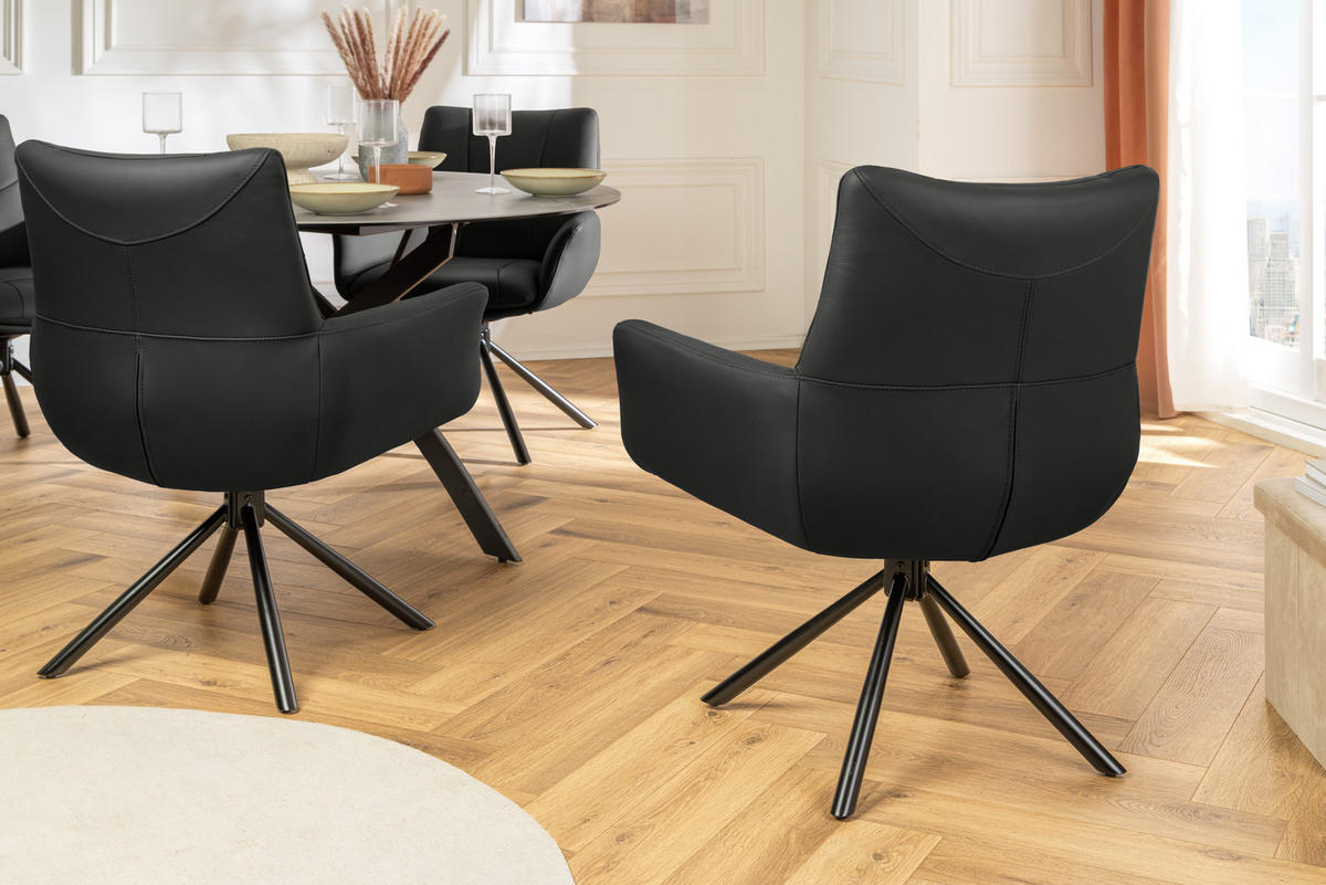 STUHL SIGNATUR Echtleder Schwarz 85 cm - Schwarz, Leder/Metall (64/85/65cm) - riess-ambiente