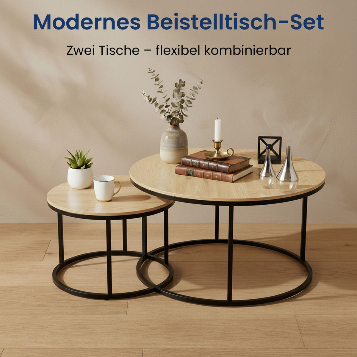COUCHTISCH 2er Set rund Eiche hell - Hellbraun, Holzwerkstoff (70/70/42.5cm) - Home Collective