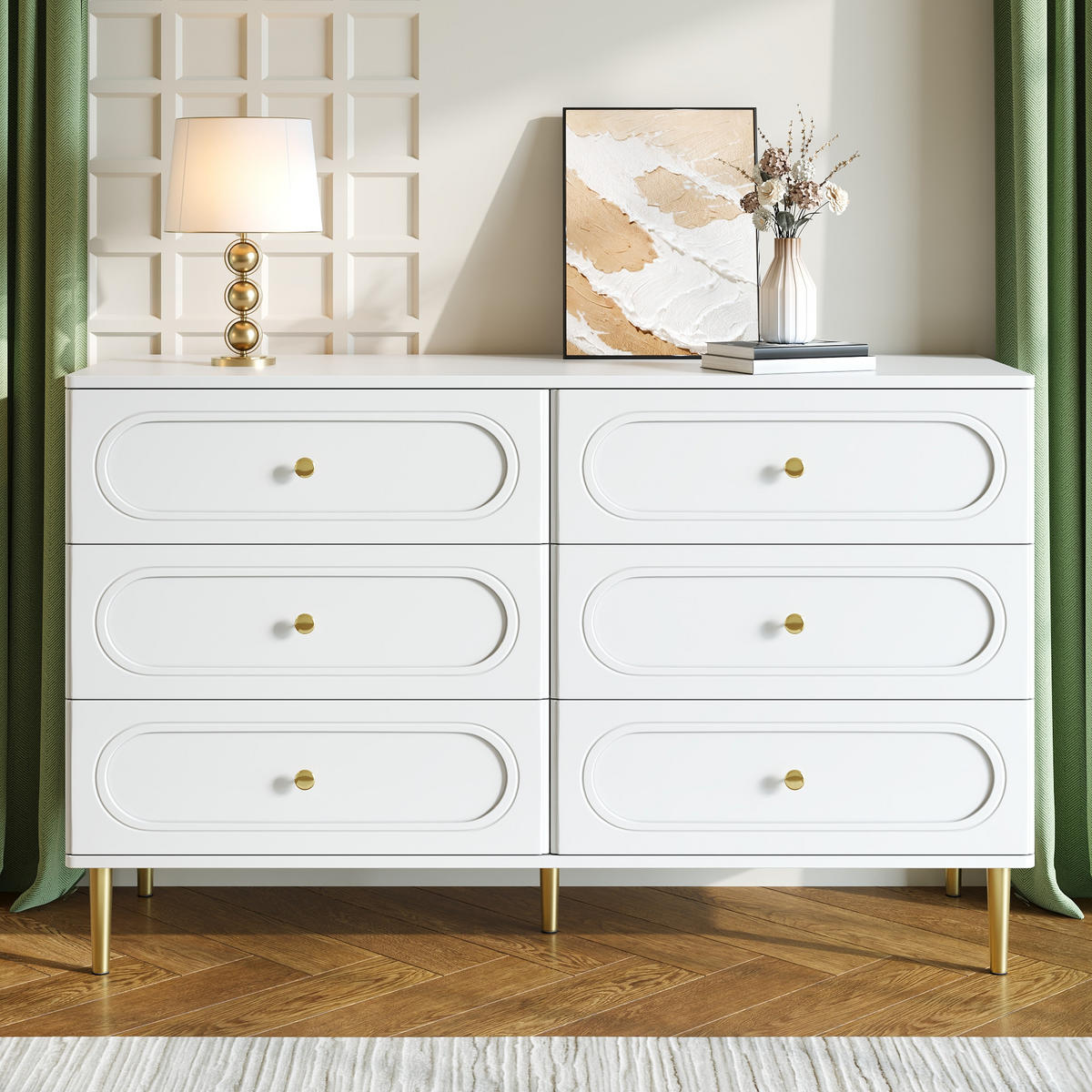 SIDEBOARD in Weiß Aufbewahrungsschrank mit 6 Schubladen, 120 B/40 T/75 H(cm), fürs Wohn & Schlaf - Weiß, Holzwerkstoff (120/75/40cm) - STILVORA