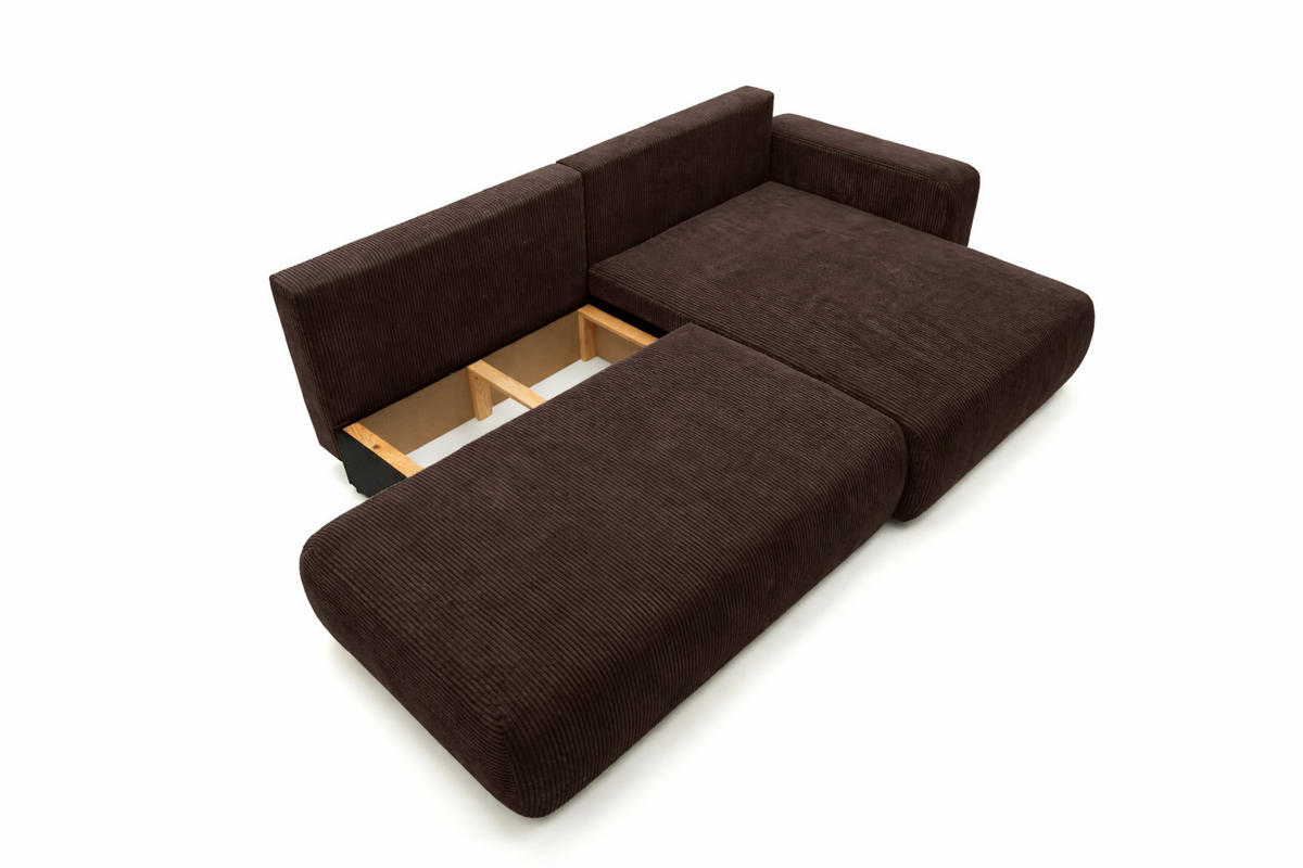 ECKSOFA Mit Schlaffunktion Und Bettkasten, Cordstoff Poso, Braun, Rechts, OPEN XL - Braun, Holz (262/145cm) - Kaiser Möbel