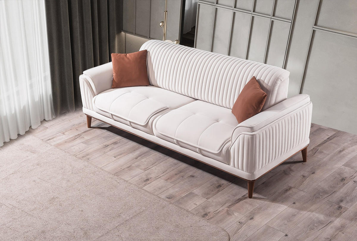 3 Sitzer SOFA Bond Samt Creme - Creme, Holz/Textil (230/85/100cm) - Villa Möbel