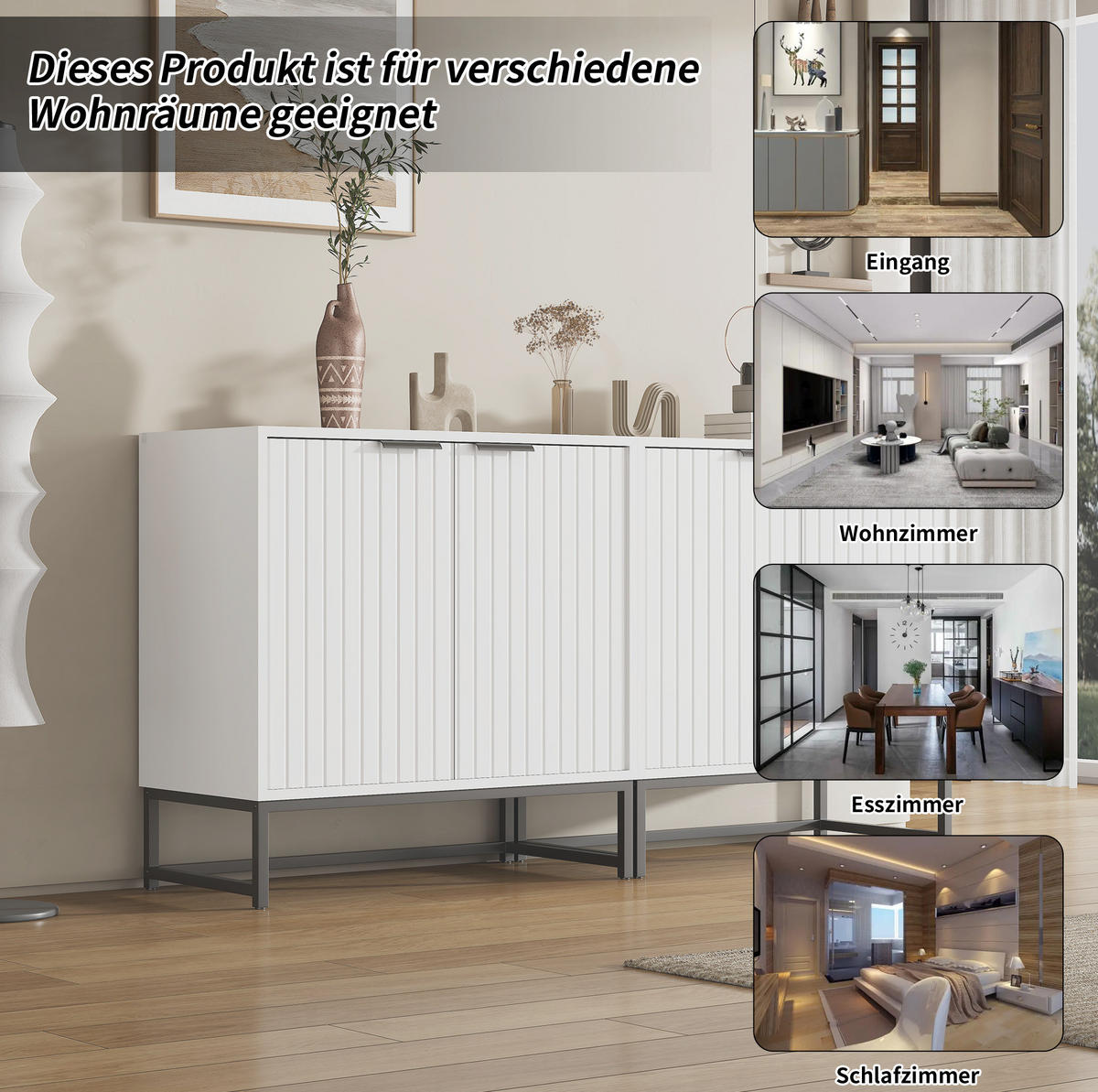 KOMODA, 160/40/80 cm, biela, z drevotriesky s kovovými úchytkami a nohami - biela, kompozitné drevo (160/80/40cm) - BEAOK