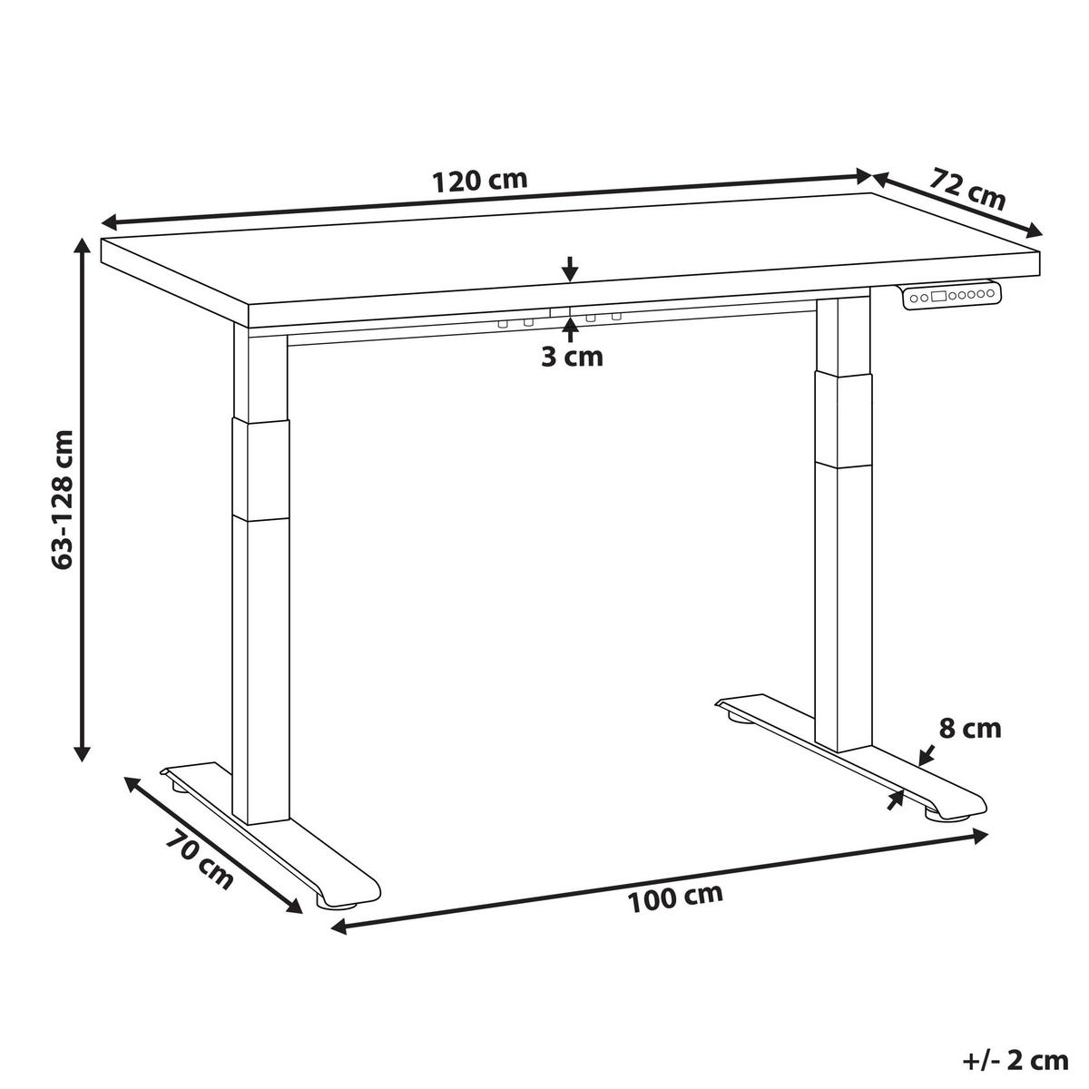 SCHREIBTISCH elektrisch höhenverstellbar 120/72 cm Hellbraun/Weiß Destines - Hellbraun/Braun, Holzwerkstoff/Metall (72/120/63cm) - Beliani