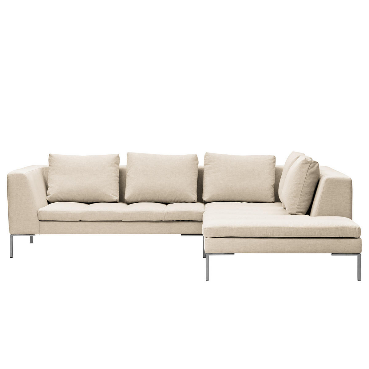 ECKSOFA mit Ottomane - Chromfarben/Beige, Textil/Metall (255/230cm) - home24