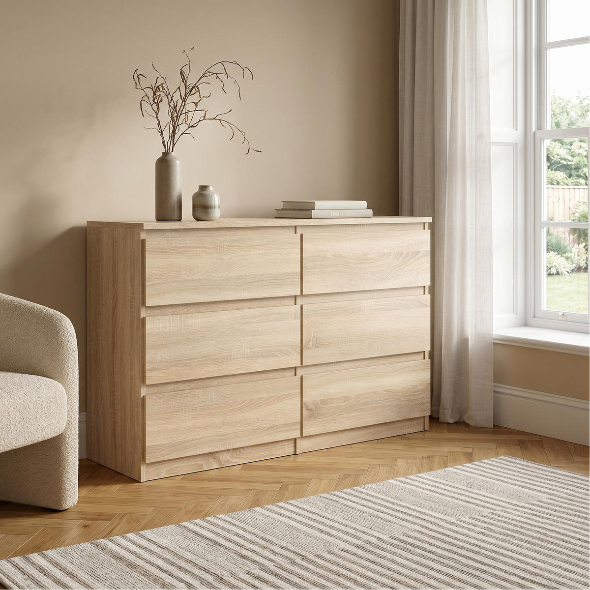 KOMMODE NUDO 138,5/78,5/39cm mit 6 Schubladen Türen Sonoma Eiche - Sonoma Eiche, Holzwerkstoff (138.5/78.5/39cm) - MASSENO
