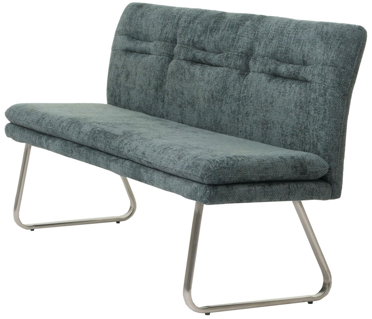 SITZBANK 93x180x58cm Sitzhöhe 51cm Lehne Stoff/Textil Chenille Edelstahl gebürstet 180cm Blau-Grün - Blau, Textil (180/93/58cm) - BERLINLODGE