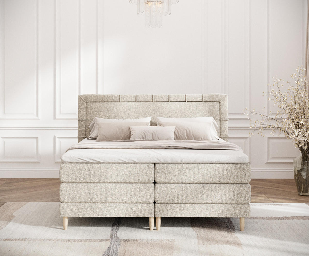 BOXSPRINGBETT Rimini Beige 200/200 cm mit Matratze und Topper - Beige/Naturfarben, Holz/Holzwerkstoff (200/200cm) - Maison de Reve