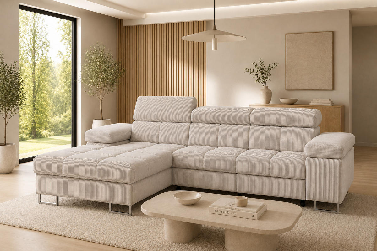 ECKSOFA COMODO Links mit Schlaffunktion & Bettkasten Greige - Greige, Textil (203/271cm) - KS Home Concept