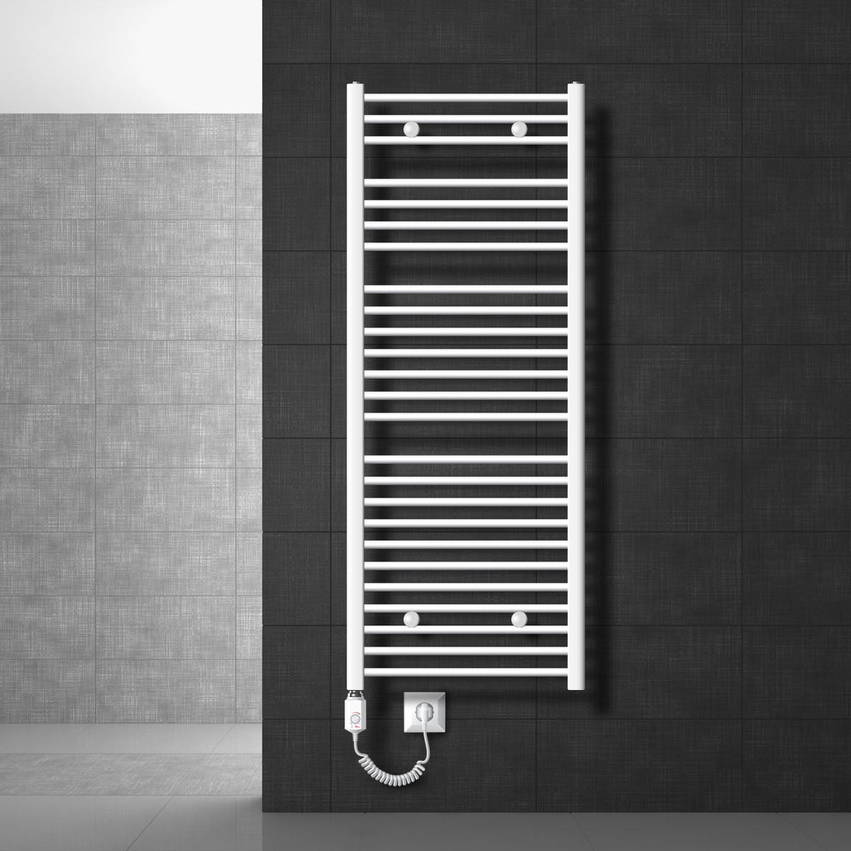 BADHEIZKÖRPER elektrisch Sahara 600x1500 mm Weiß gerade mit Heizstab 900W - Weiß, Metall (3/150/60cm) - LuxeBath