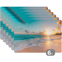 PLATZSETS 6er-Set Sonnenuntergang - Strand - Meer - Sommer - Blau 45x30 cm - Türkis, Kunststoff (0.3/45/30cm) - MuchoWow