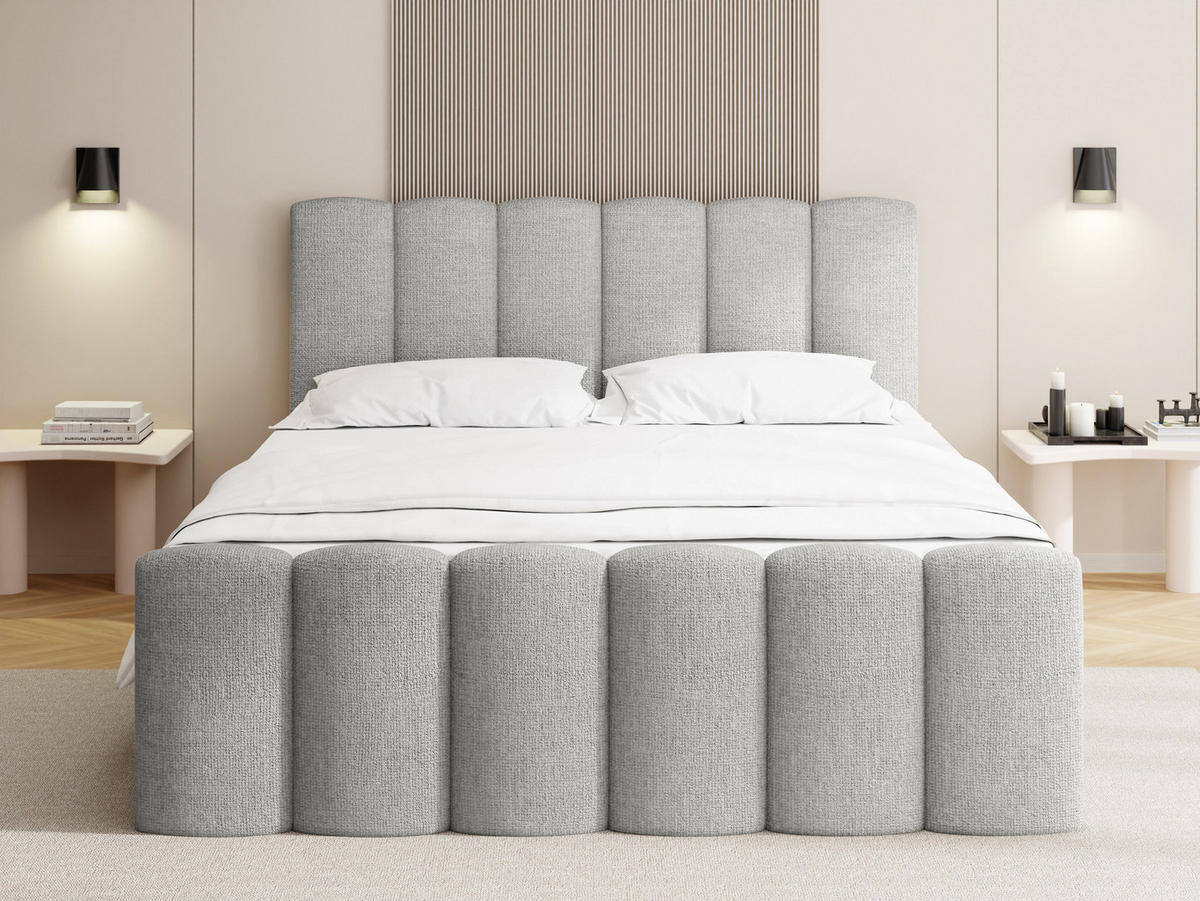 BOXBETT Serenity mit Bettkasten, Grau Chenille 160x200 cm – inkl. H4 Taschenfederkern Matratze & Foam Topper - Schwarz/Grau, Holz/Holzwerkstoff (160/200cm) - WFL GROUP