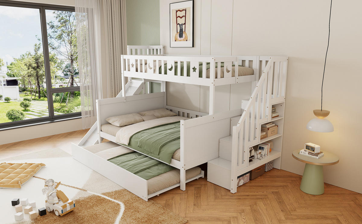 ETAGENBETT 90/140x200 cm Rutsche Rollbett weiß - Weiß, Holz (140/200cm) - LEBENLANG