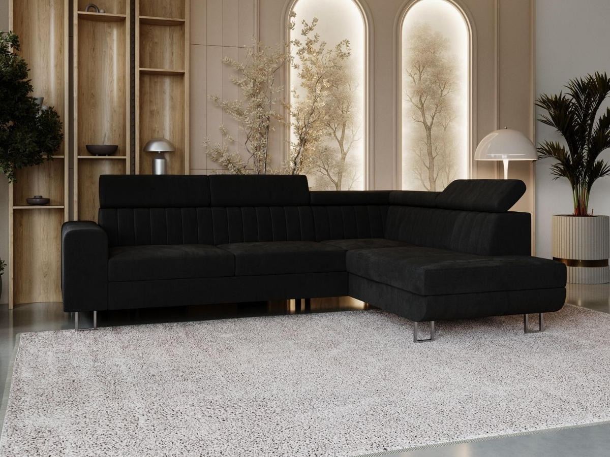ECKSOFA Berona Schwarz Rechts - Schwarz, Holz/Textil (255/190cm) - Graingold