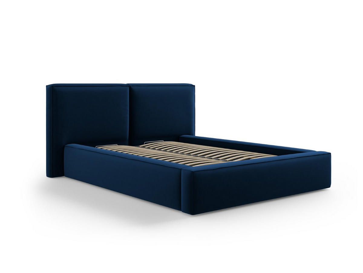 BETT mit Bettkasten und Kopfteil Jodie aus Samt königsblau 140x200cm - Blau, Textil (140/200cm) - Micadoni