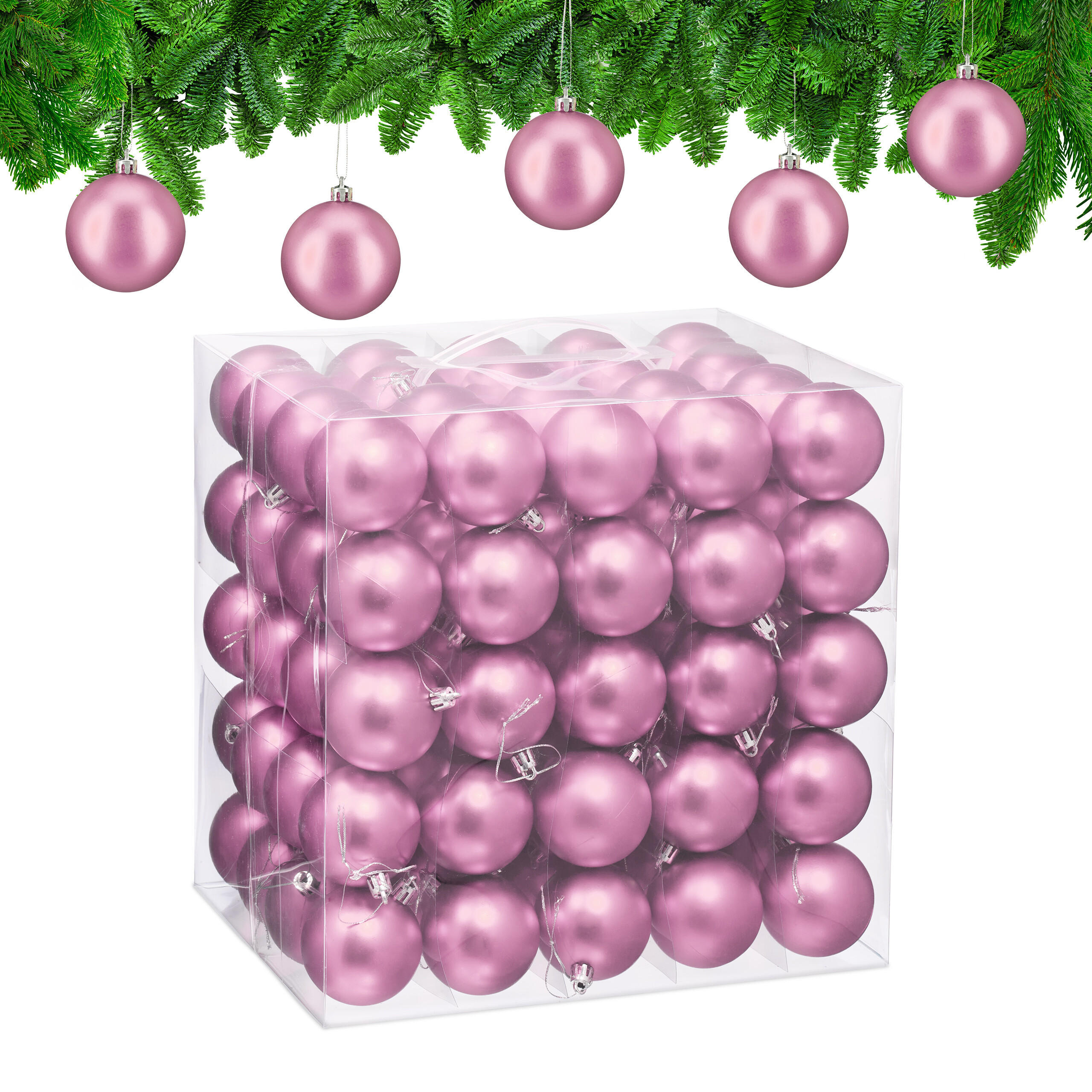 100XWEIHNACHTSKUGELN - Rosa, Kunststoff (6/7/6cm) - Relaxdays