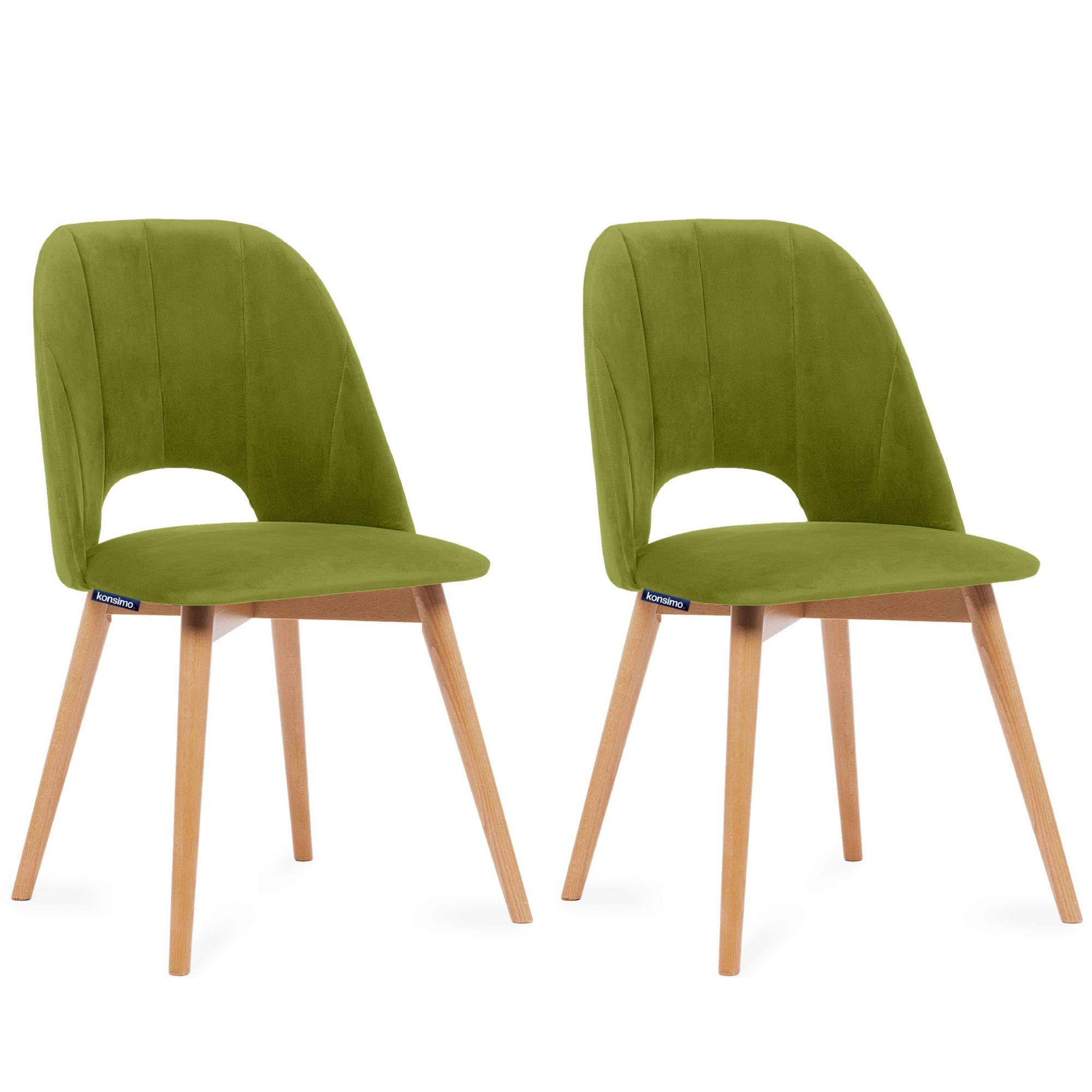ESSZIMMERSTUHLE TINO 2-tlg Velours-Sitz, Oliv - Eichefarben/Olivgrün, Holz/Textil (48/86/44cm) - KONSIMO®