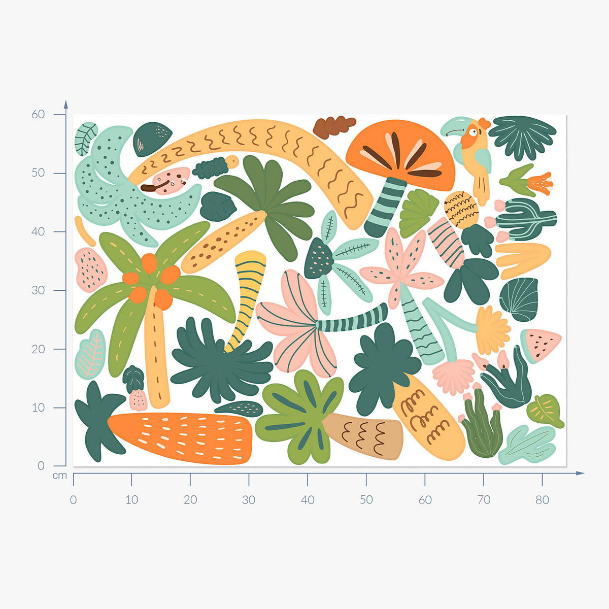 WANDAUFKLEBER 60x84cm - Tropische Vegetation - Multicolor, Kunststoff (60/84/0.1cm) - Wallfluent
