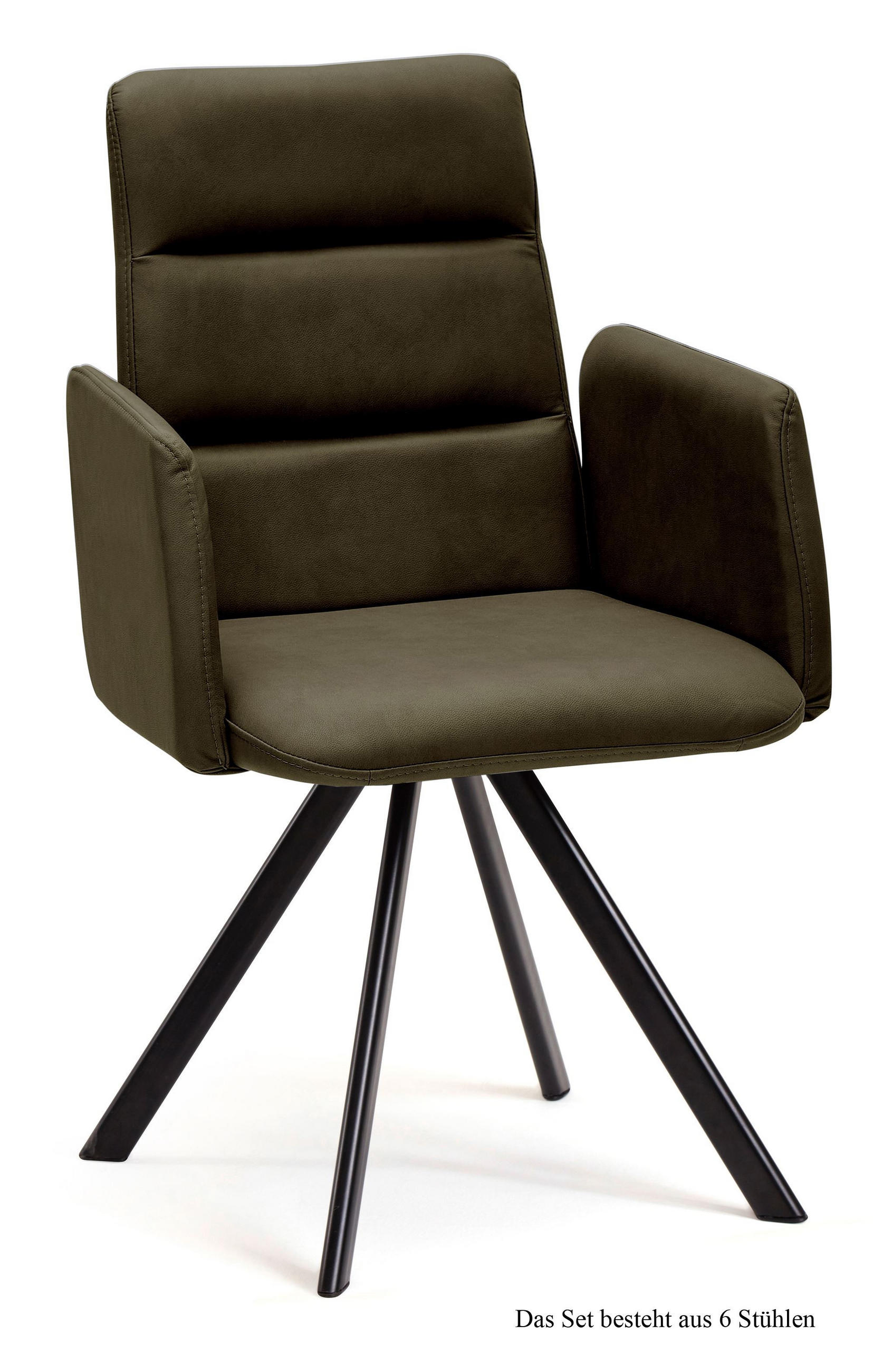 ARMLEHNSTUHL drehbar (6er-Set) Desta 52x92x60 Schwarz/Khaki - Dunkelgrün/Schwarz, Kunststoff (60/92/52cm) - 58aufmkessel