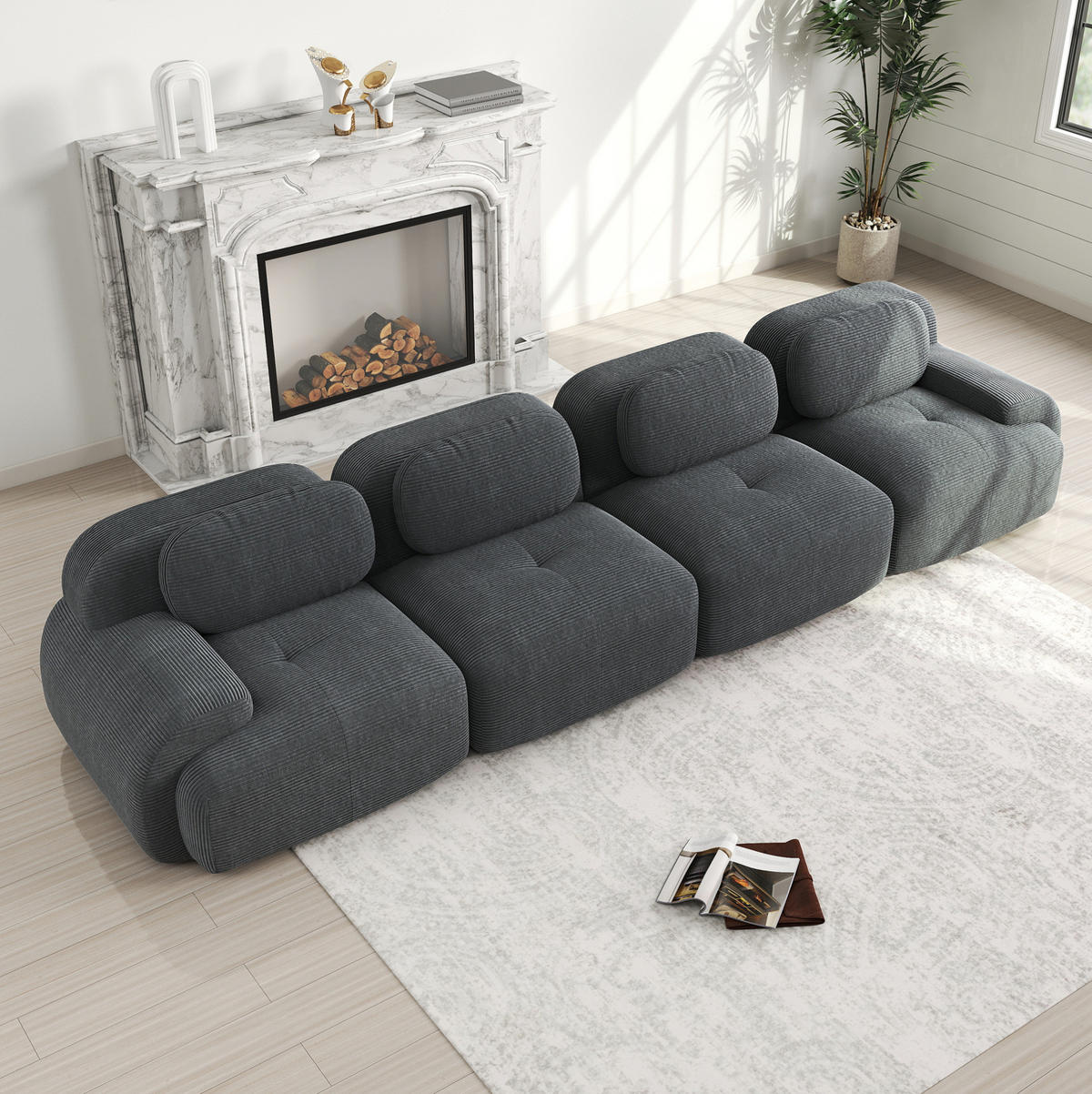 ECKSOFA modular rahmenlos Cord Grey - Grau, Kunststoff (103/75/388cm) - Meubliv
