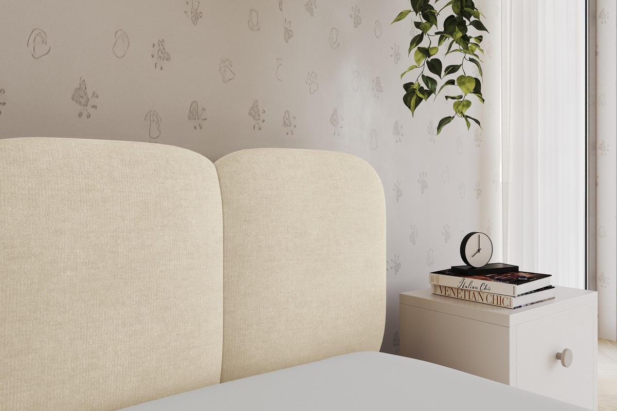 EINZELLBETT Jugendbett mit Bettkasten, Links - AVRY 100x200 Beige - Beige, Holzwerkstoff/Textil (100/200cm) - ALTDECOR