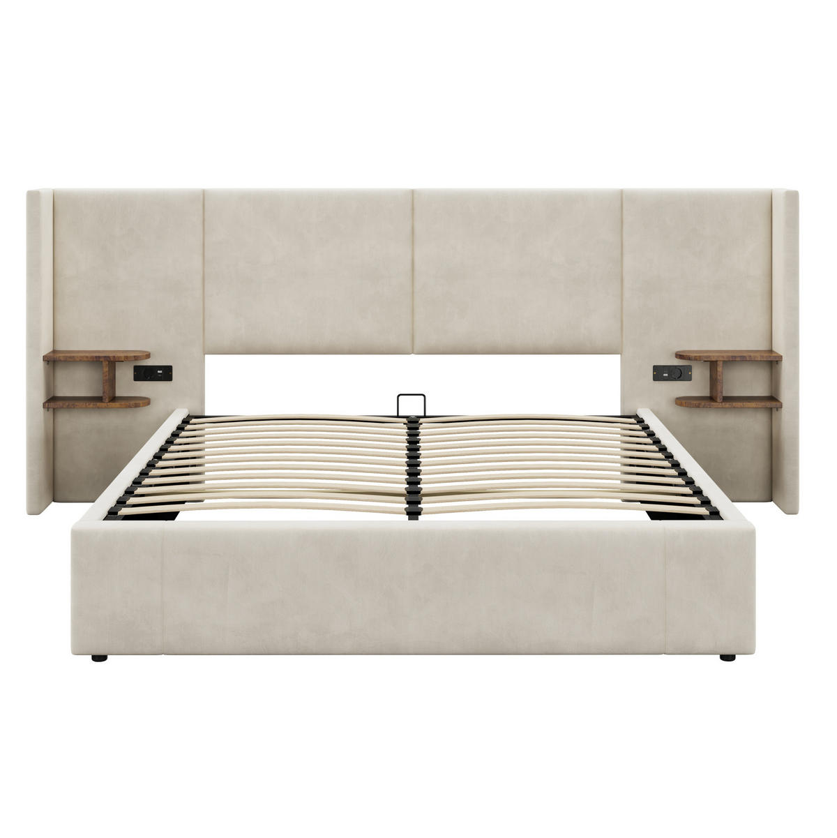 POLSTERBETT aus Samt 160x200 cm in Beige mit USB & Stauraum - Beige, Textil (160/200cm) - Modfu