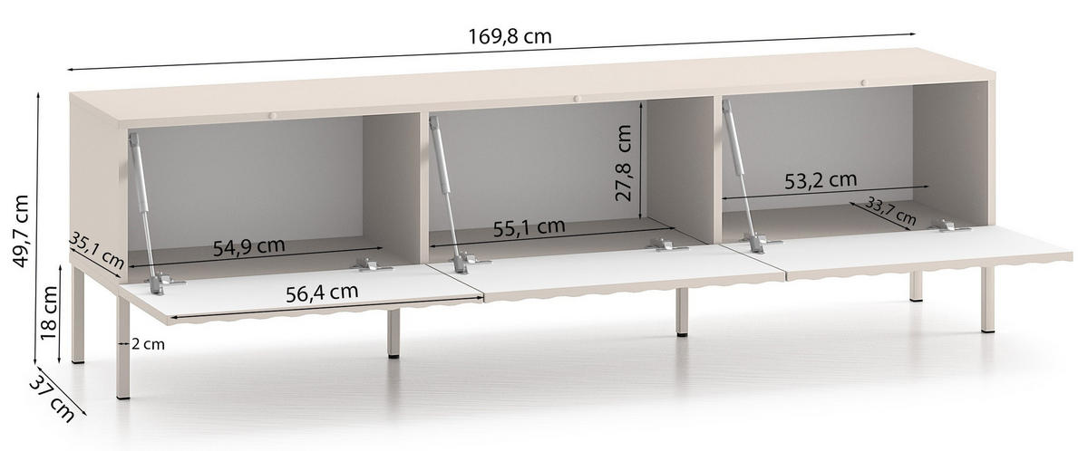 TV-LOWBOARD Derriva Hellbeige 170 cm - Ecru/Beige, Holzwerkstoff/Metall (169.8/49.7/37cm) - Selsey