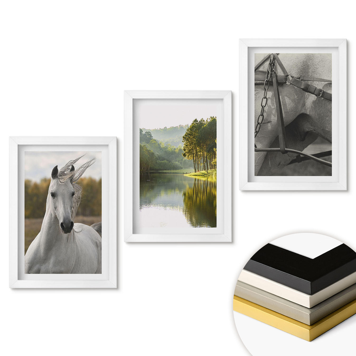WANDBILDER 3er-Set - 20x30 cm Weißer Rahmen - Natur des Flusses White Horses - Weiß, Kunststoff (20/30cm) - ArtPrintCave