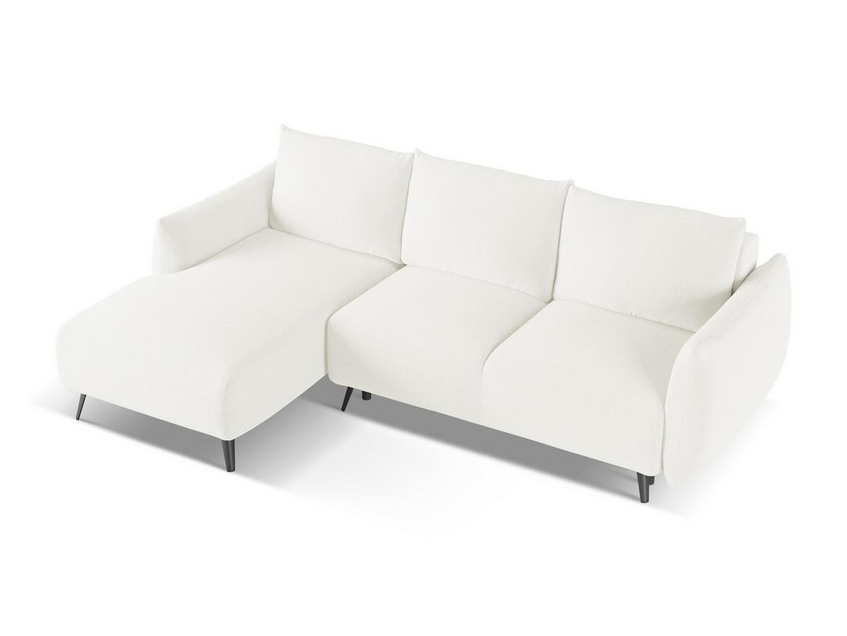ECKSOFA mit Schlaffunktion Chenille Stoff Weiß - Schwarz/Weiß, Textil/Metall (162/242cm) - Makamii