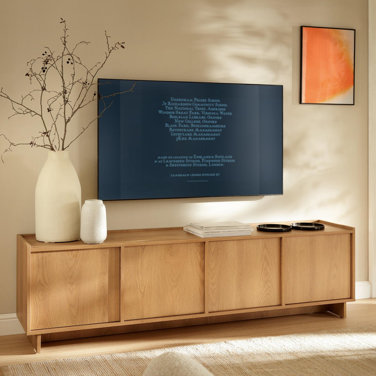 TV-LOWBOARD SUNA 195 cm (Karamell Eiche, Push to Open) - Eichefarben, Holz/Holzwerkstoff (195/55/39cm) - Ravio