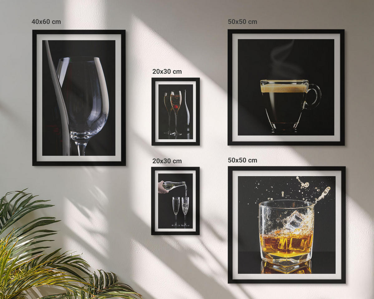 WANDBILDER 5er-Set - 50x50 cm & 20x30 cm & 40x60 cm Schwarzer Rahmen - Löwenzahn-Kalk-Kücheninschriften - Schwarz, Kunststoff (40/60cm) - ArtPrintCave