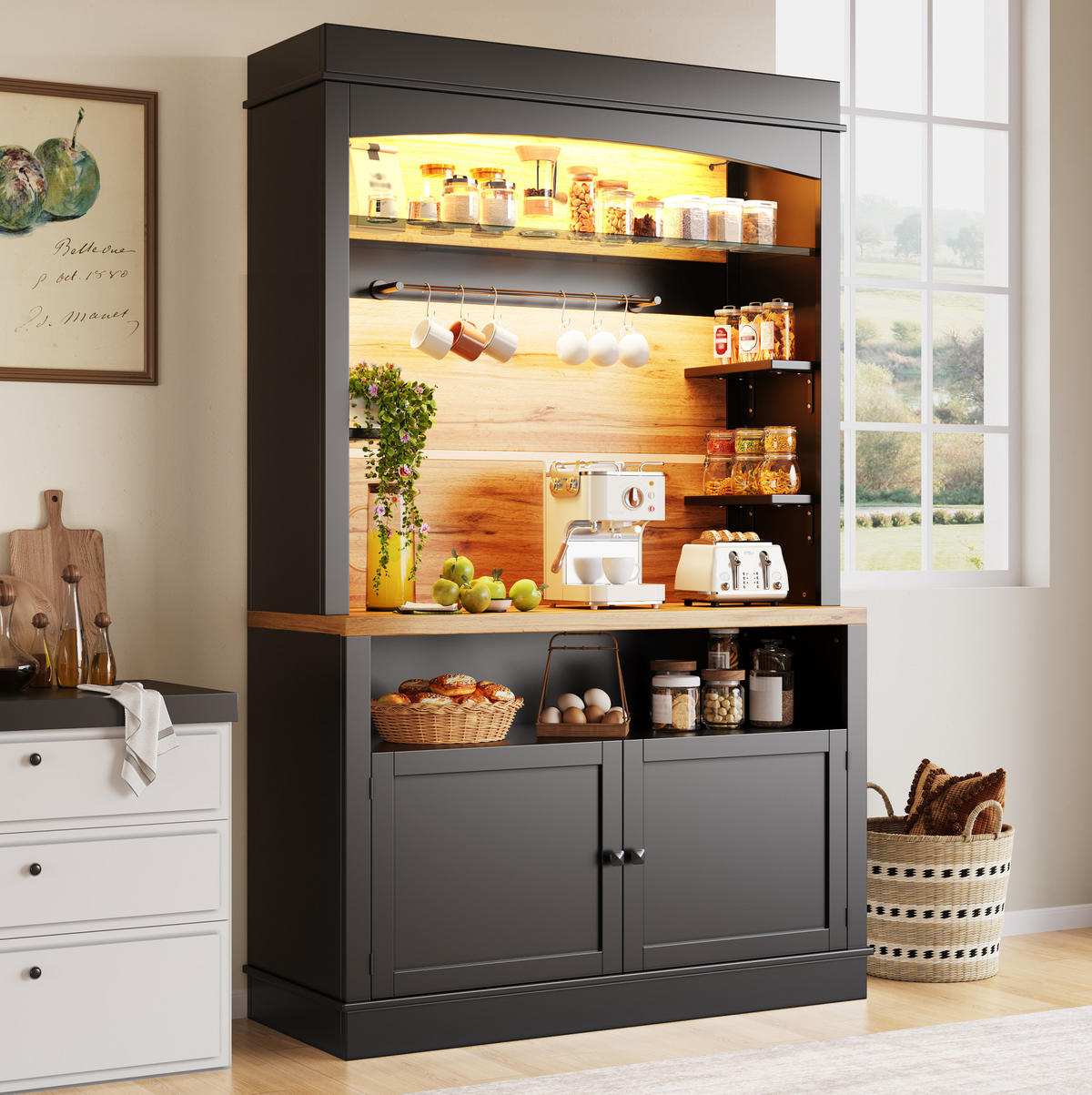 BUFFET 107/184/43 cm Schwarz aus MDF und Metall mit LED-Beleuchtung - Schwarz, Holzwerkstoff (43/184/107cm) - OKMYHOME