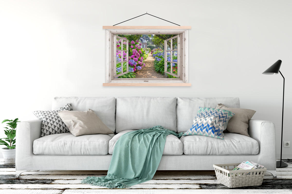 POSTER Hortensie - Durchsichtig - Blumen - Sommer - Lila - Weg 120x80 cm - Lila, Textil (120/80/0.15cm) - MuchoWow
