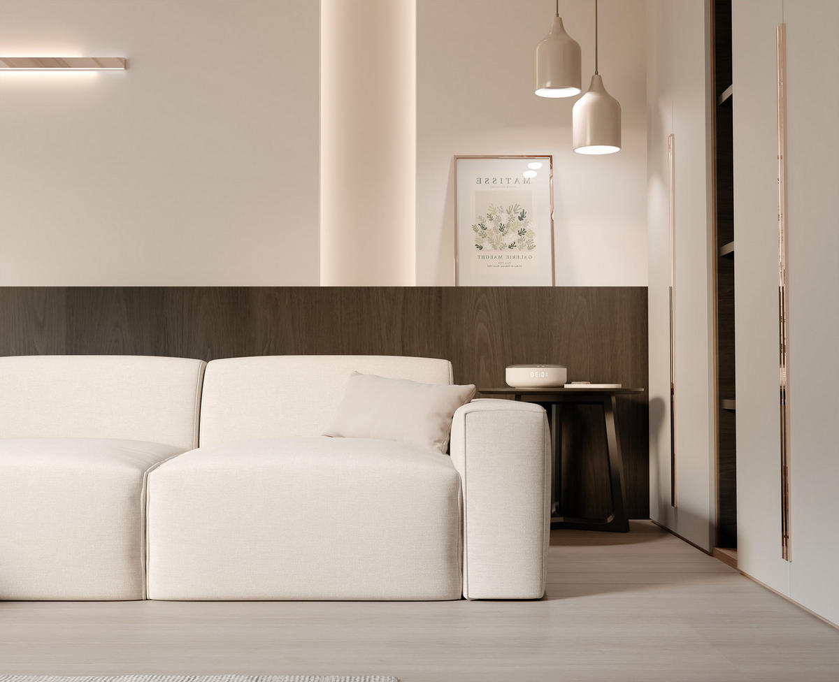 ECKSOFA DOVE Chenille-Stoff in Beige - Beige, Holzwerkstoff/Kunststoff (250/90cm) - Idohome