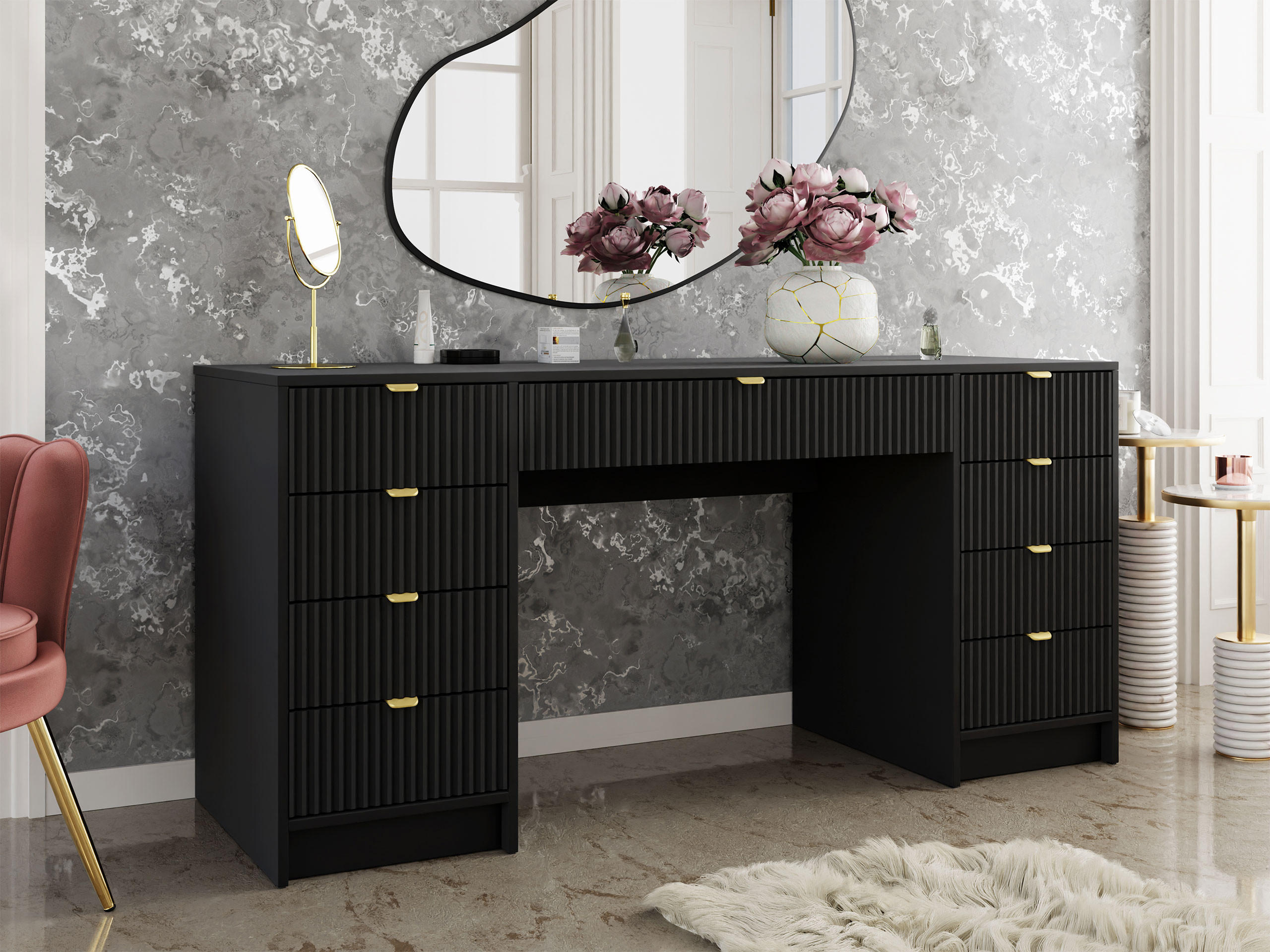SCHREIBTISCH Tireno Bis - Goldfarben/Schwarz, Holzwerkstoff/Metall (55/154/76cm) - MIRJAN24