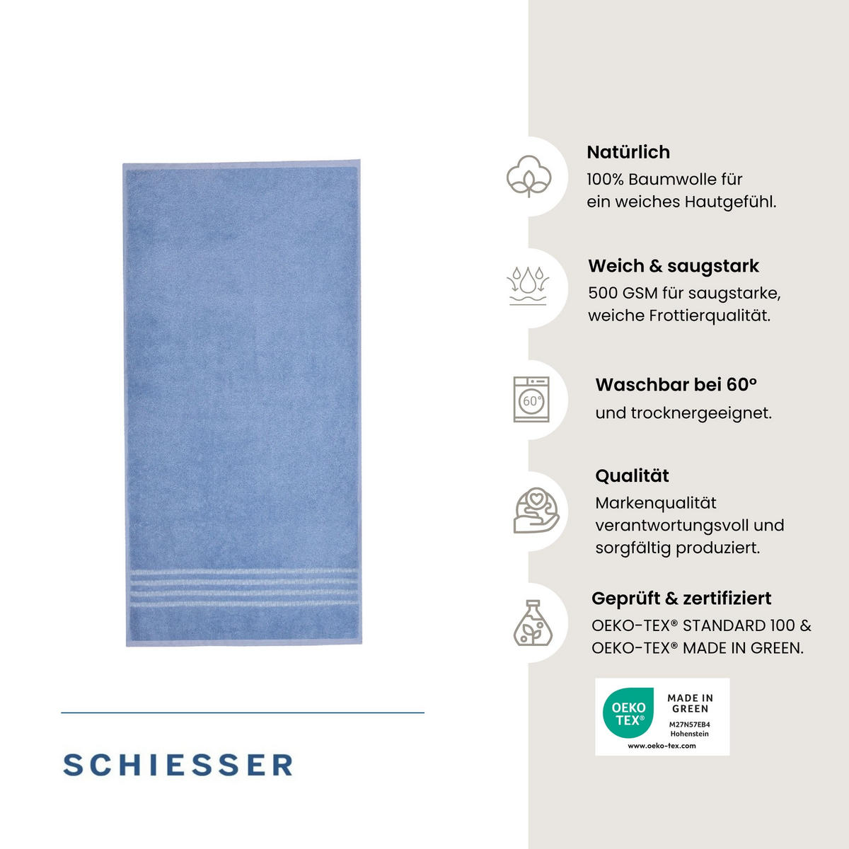 HANDTUCHSET Milano - 4-teilig - 50x100 cm - Hellblau - Hellblau, Textil (50/100cm) - SCHIESSER